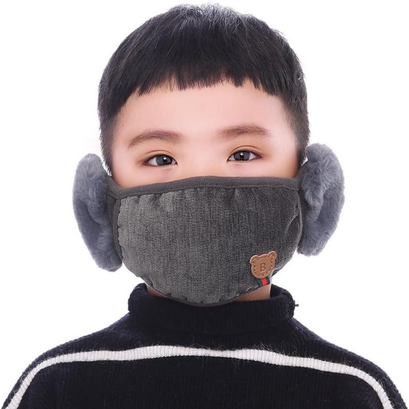TecHong Kids Winter Warm Windproof Mask with Fluffy Ear Covers - Thick Dustproof Breathable Mouth Cover Half Face Earflaps - Image 1